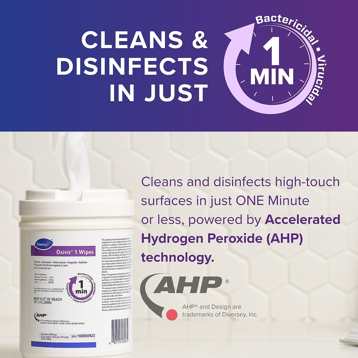 Diversey Oxivir TB Disinfectant Wipes, 6" x 7", 160 Wipes Per Container, Pack Of 12 Containers