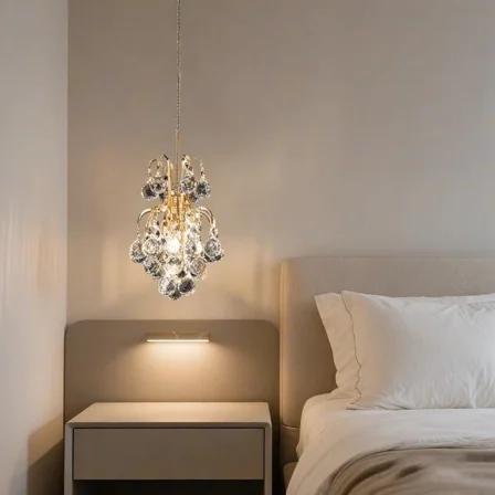 GMizon 9-inch light luxury modern crystal chandelier, 1-head bedside chandelier, study and dining room lighting fixtures (gold)