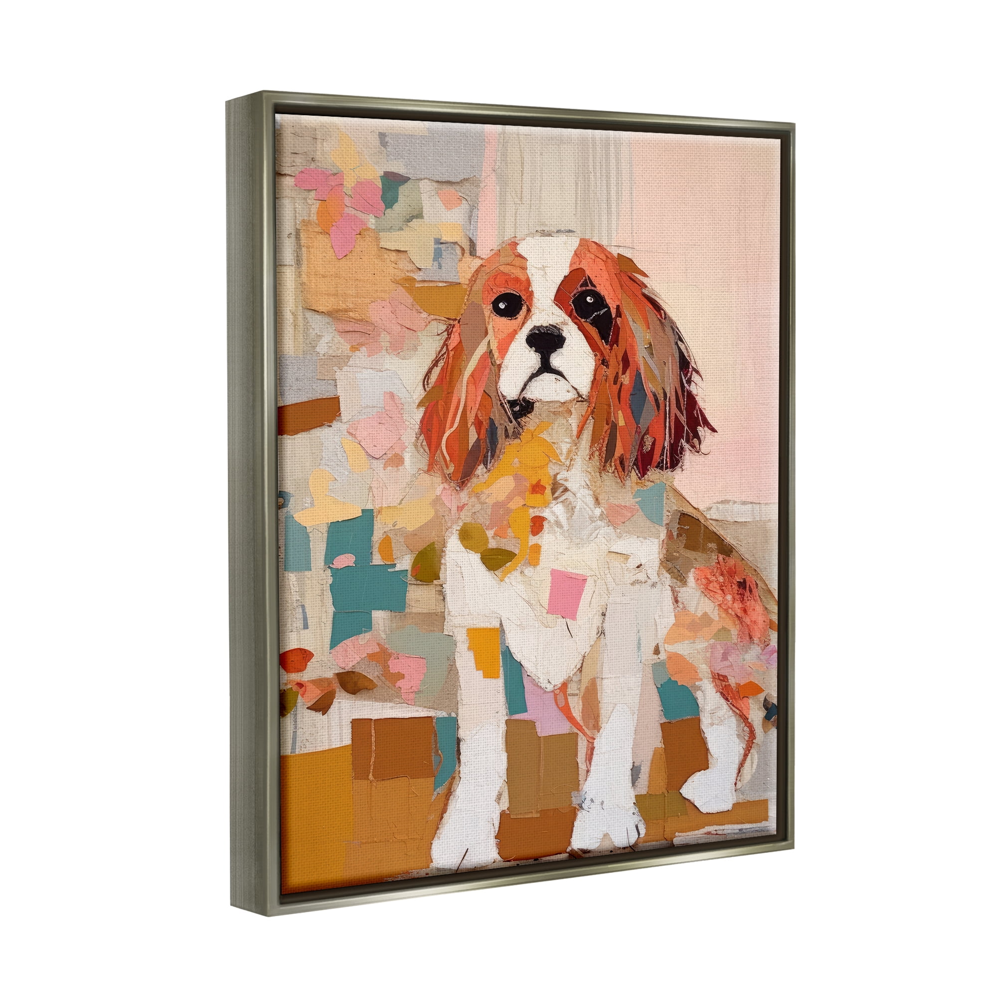 Stupell Industries Spaniel Dog Abstraction Animals & Insects Painting Gray Floater Framed Canvas Art Print Wall Art, 17 x 21