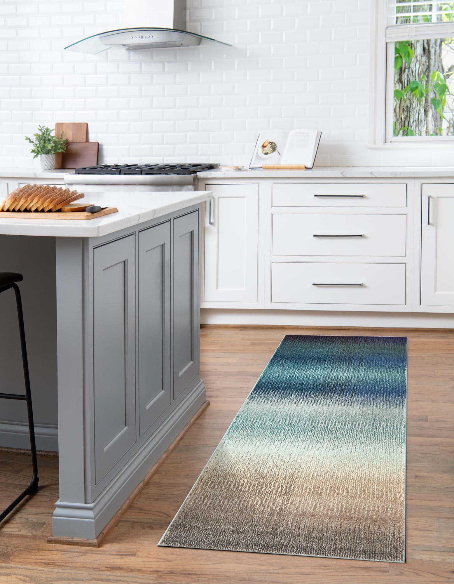 Unique Loom Estrella Collection Area Rug - Azura (2' 7" x 10' Runner Blue/Ivory)