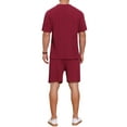 thumbnail image 3 of INSPIRE CHIC Men's Casual Texture Crew Neck Solid Shirt Top and Shorts 2 Piece Outfits M Burgundy, 3 of 6