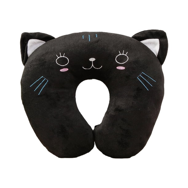 Matsuzay Almohadas de viaje suaves y ergonómicas en forma de U para dormir, lindas almohadas en forma de U, almohadas para dormir para viajar Juegos de cama gato negro 26*30cm