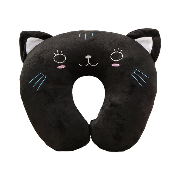 Injueey Almohadas para viajar Suaves y de apoyo En forma de U para un viaje reparador Almohadas en forma de U Dormir Juegos de cama gato negro 26*30cm