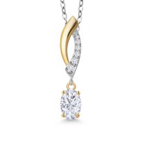 Gem Stone King 925 Silver and 10K Yellow Gold White Moissanite and White Lab Grown Diamond Pendant Necklace for Women | 0.53 Cttw | Gemstone Birthstone | Oval 6X4MM | With 18 inch Chain