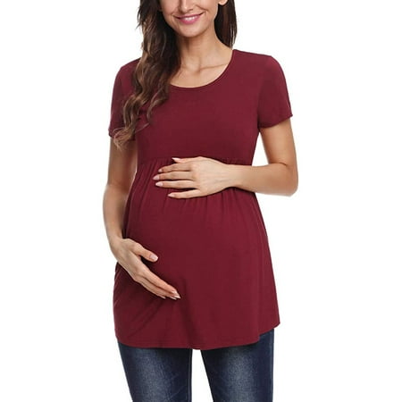 

Anbech Maternity T-Shirts for Women Pregnancy Shirts Front Pleat Peplum Tunic Top Short Sleeve