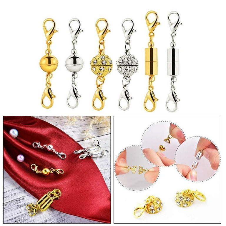 6x Stylish Locking Magnetic Jewelry Clasp for Necklace Bracelet Gold and  Silver Magnetic Lobster Clasps Anti-lost Lock 