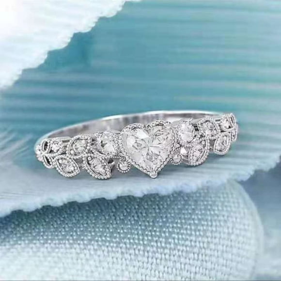 Silvery Heart Crystal Rings for Women Jewelry Ring Female Promise Rings Zircon Ring