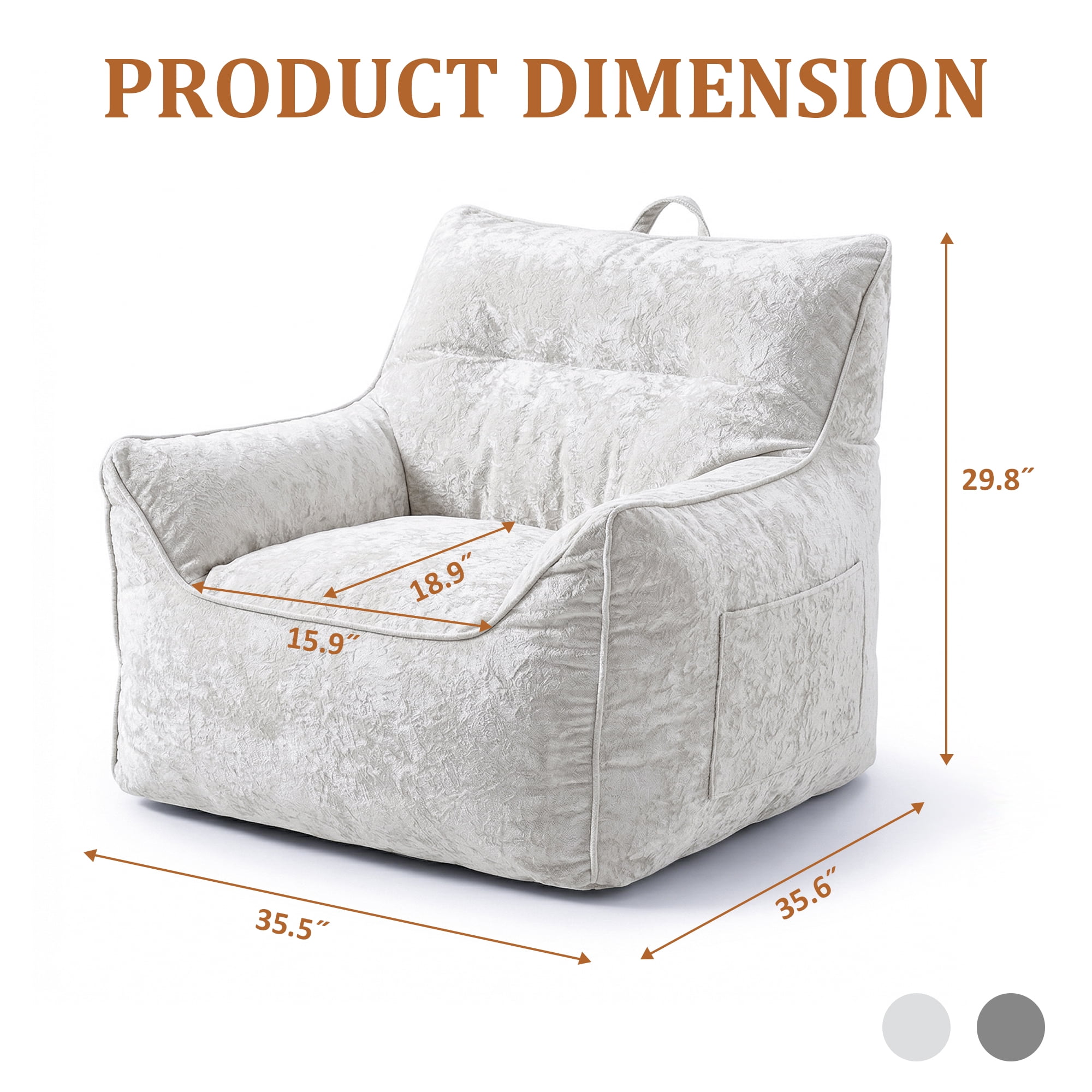 Bean Bag Chair for Adults – Cozy Chenille Bean Bag Sofa with Armrests, Shredded Foam Filling, Soft Lazy Lounger for Living Room or Bedroom