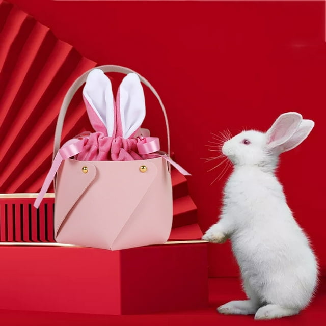 BotaniNest Easter Bunny Party Tote With Handle For Candy Eggs And Holiday Celebration