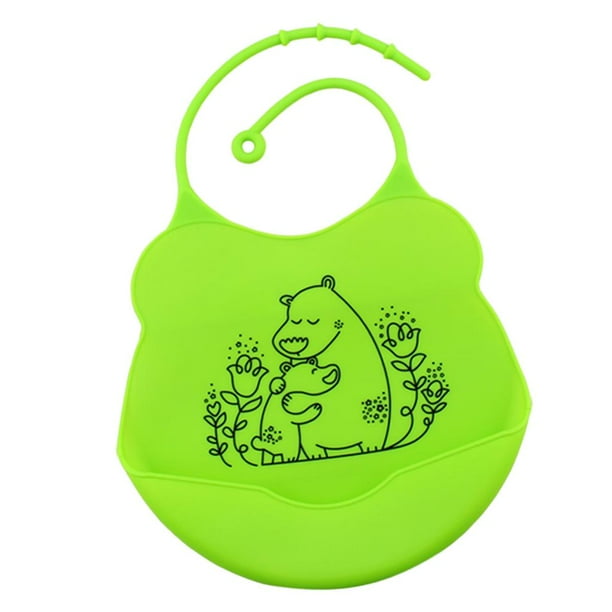 Babero suave para niños , babero de silicona para bebés, babero pequeño para Hipopótamo_verde