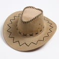 thumbnail image 3 of Limei Women Men Western Cowboy Hat Fashion Leather Gentleman Fedora Hat Brim Sombrero Jazz Caps (Coffee), 3 of 6