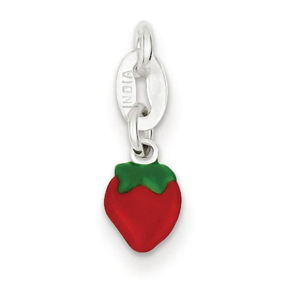925 Sterling Silver Solid Polished Enameled Charm 8x6mm Wide Pendant Necklace for Women - .4 Grams