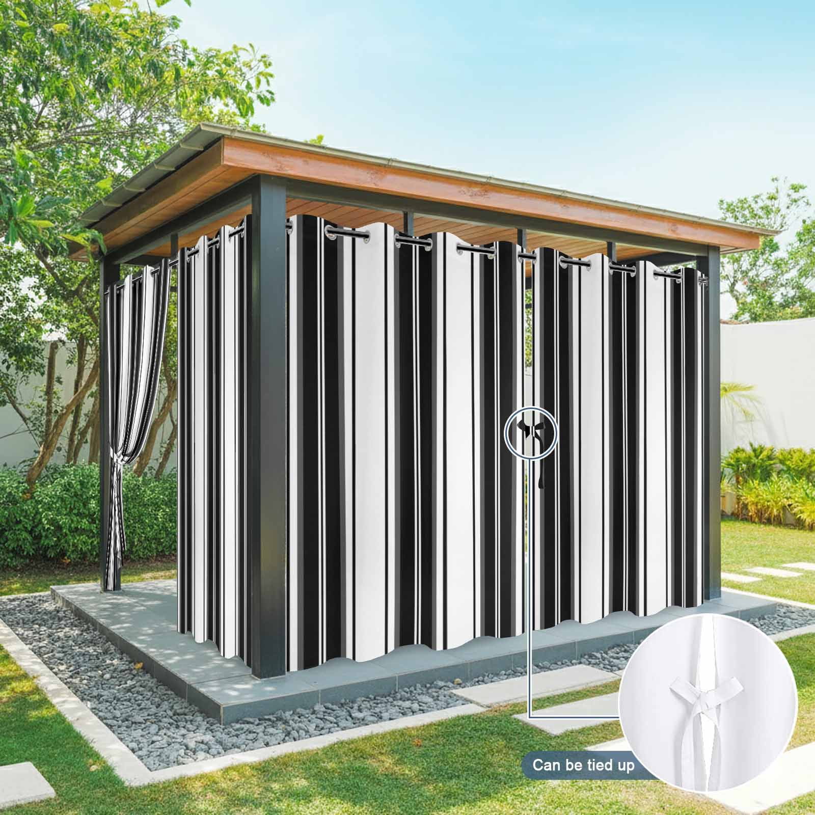 Black Striped Outdoor Curtains for Patio, Vertical Stripe Modern Minimalist Sunshade Privacy Drapes Grommet Waterproof Outside Curtains for Porch/Cabana/Balcony 54"x 108", 1 Panel