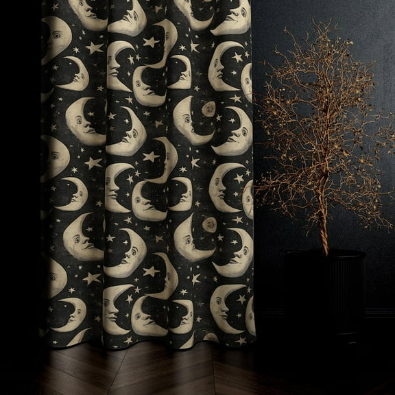 Halloween Window Decor, Vintage Moon Phases Door Curtain, Gothic Celestial Drapes, Halloween Witchy Window Panel, Black Beige Moon Star Decor, Blackout Curtain for Door Patio Window Living Room Bedro