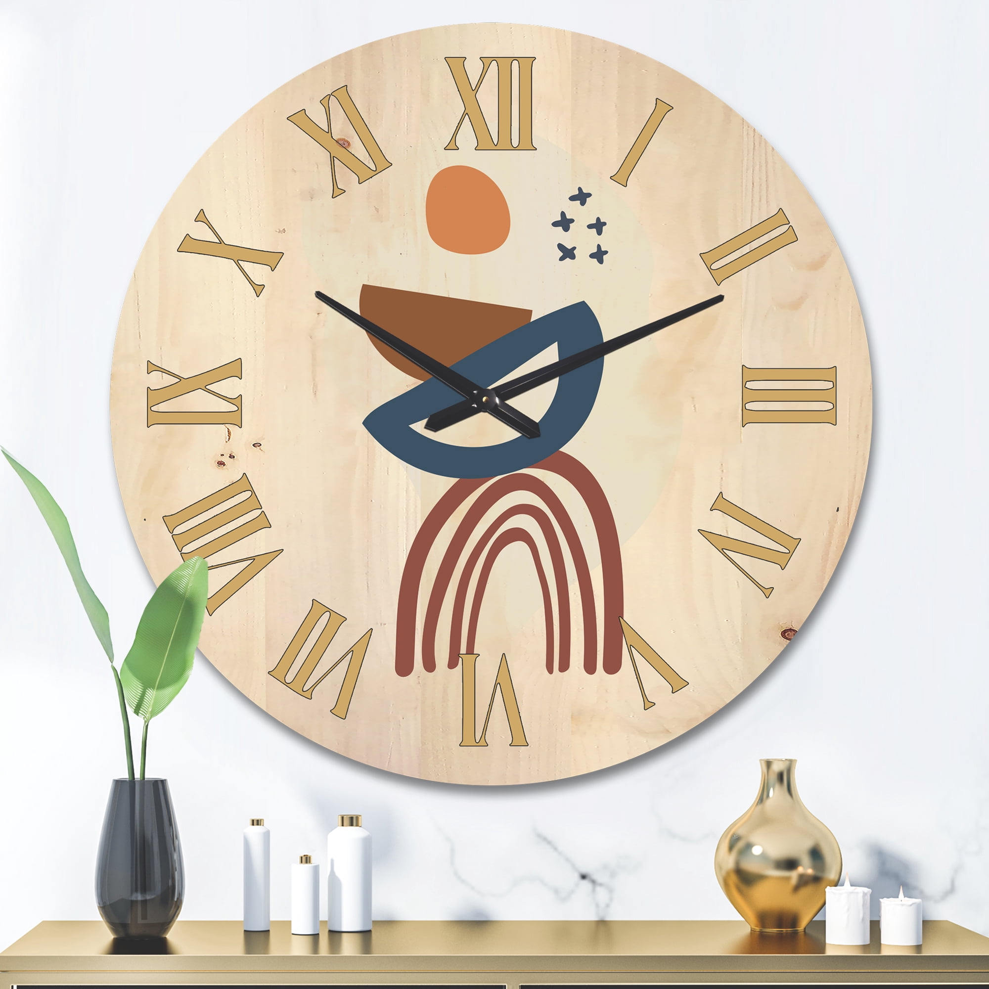 Designart 'Abstract Elementary Shapes In Terracotta Tones I' Modern Wood Wall Clock