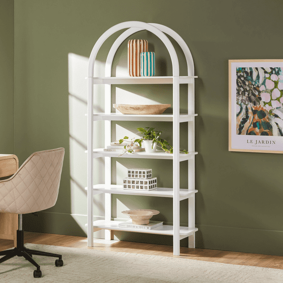 Walker Edison Modern Arched Open Shelf Bookcase, White