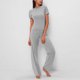 thumbnail image 2 of Tops de Manga Larga de Mujer Casual Color Sólido Cuello Redondo Manga Corta Y Vendaje Elástico Pantalones de Cintura Poliéster, Traje Deportivo Casual, 2 of 6