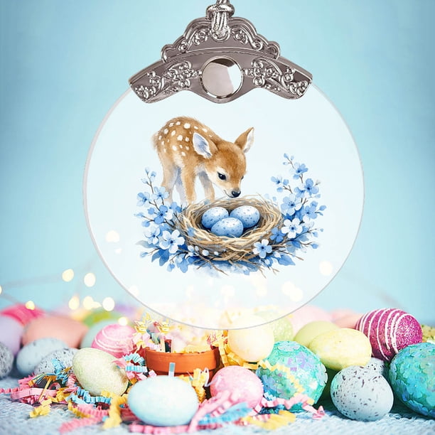 Uuiauoio Glass Easter Ornament 2D Flat Pendant with Bunny Egg Designs for Tree Gift Basket Filler Holiday Party Decorations Keepsake