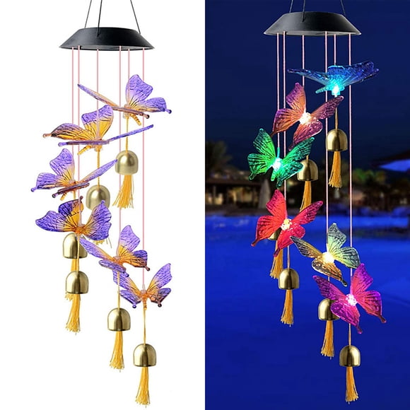 Riwcyla Sun Power Colored Butterfly Wind Chime Hanging Wind Chimes for Home Garden Courtyard Windows