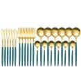 thumbnail image 1 of Juego de vajilla de acero inoxidable de 24 piezas, cubiertos, cuchara, tenedor, cuchillo, cubiertos occidentales, cubiertos, verde y dorado, 1 of 7