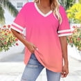 thumbnail image 7 of BRGZLK Plus Size Women Tops Summer Ombre V Neck Short Sleeve Stripe Tees Trendy 2026 Casual Loose Fit Basic Pollover T-Shirt Hot Pink 3XL, 7 of 7