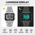 thumbnail image 2 of Men's Digital Sport Watch - LED Display, Stainless Steel Strap, Date, Alarm, Stopwatch,Water-Resistant Man Watch Ideal Gift for Men, 2 of 7