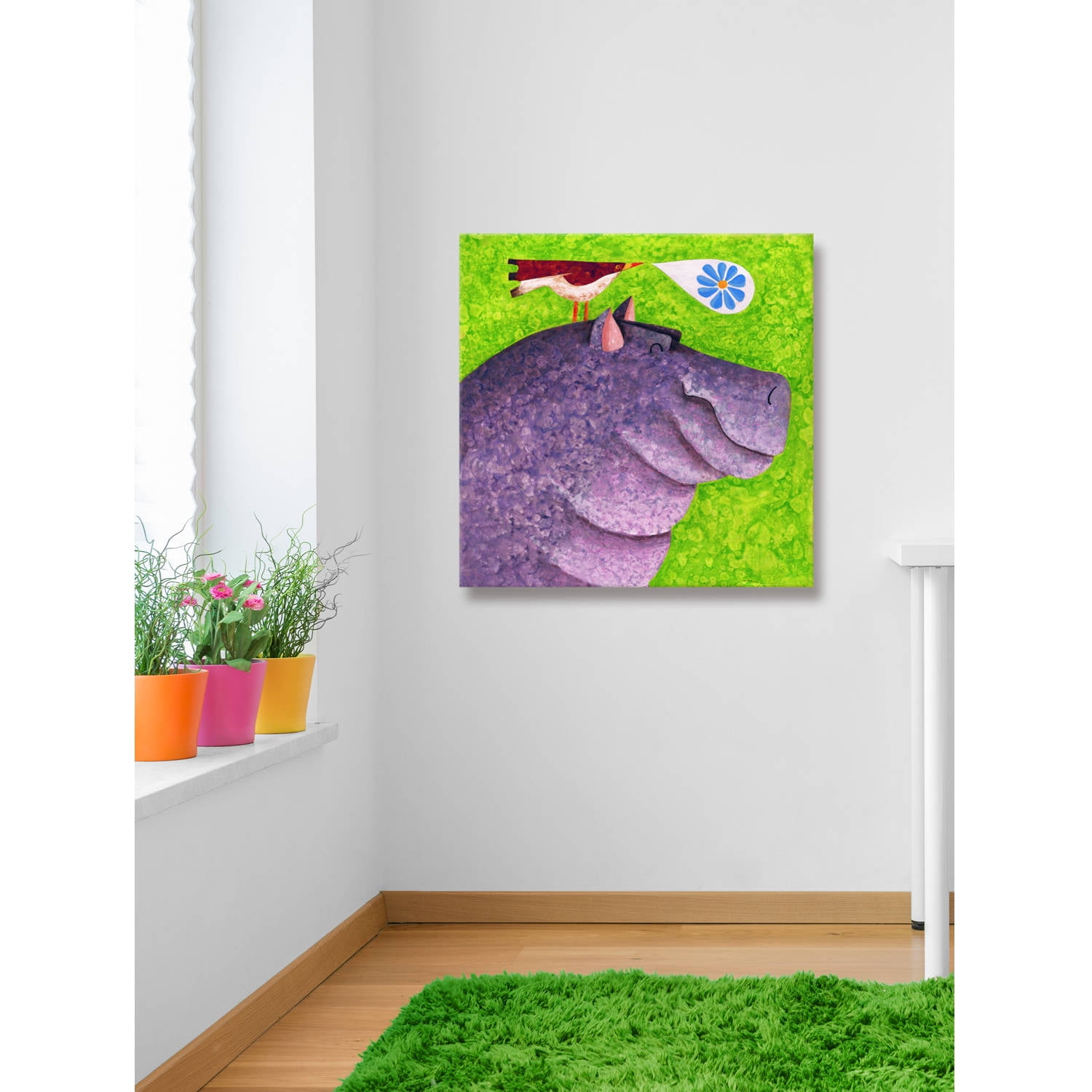 "Happy Happy Hippo" Painting Print on Wrapped Canvas