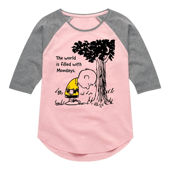 Peanuts - World Filled With Mondays - Toddler & Youth Girls Raglan Graphic T-Shirt