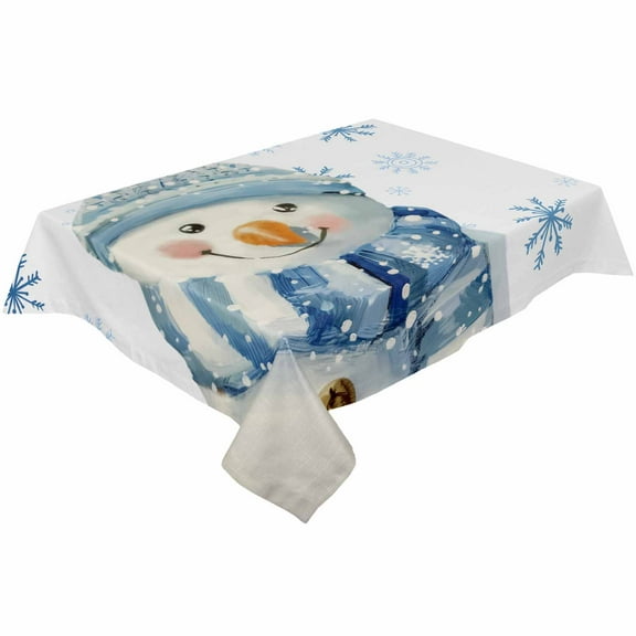 Christmas Snowman Rectangle Tablecloths 52x70,Blue Winter Snowflakes Watercolor Table Cloth Table Cover Indoor/Outdoor Tabletop Decor for Wedding Holiday Party Dinner Baby Shower