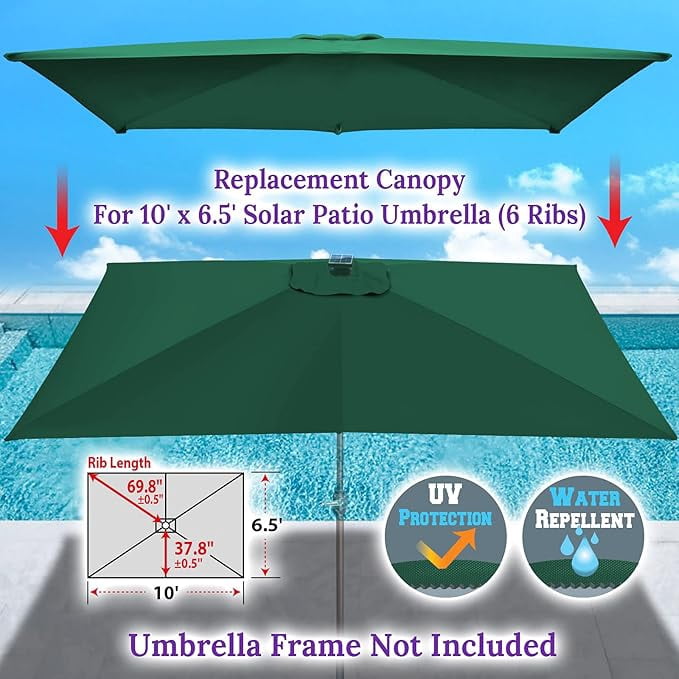 SOLAXO 6-Rib 10'x6.5' Solar Patio Umbrella Replacement Canopy cover for Outdoor