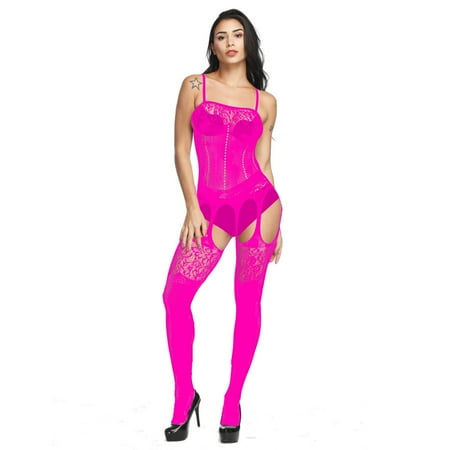 Generic Sexy Lingerie Women s Sexy Sling Open Crotch Body Stocking One-Piece Black Silk Mesh Stockings Uniform Seductive Set