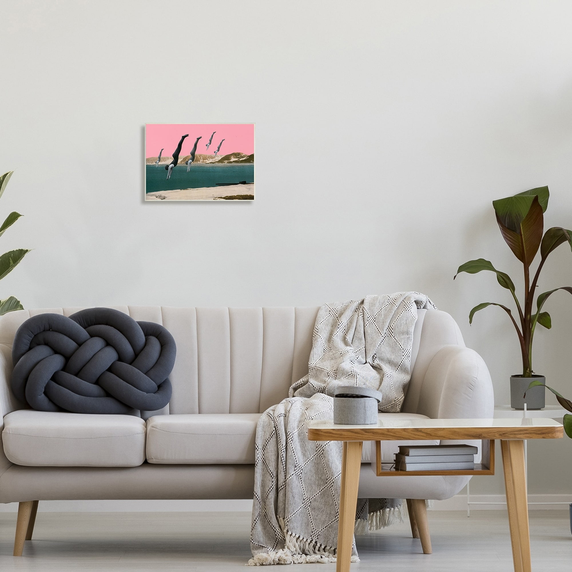 Stupell Industries Surreal Swimmers Diving Modern Pink Sunset Landscape Wood Wall Art, 15 x 10, Design by Cassia Beck