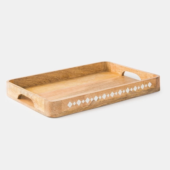 Mela Artisans 15 Inch Nadi Handcarved Mango Wood Tray with Round Corner
