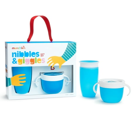 Munchkin Nibbles & Giggles Toddler Gift Set, Includes 10oz Miracle 360 Cup and Snack Catcher, Blue