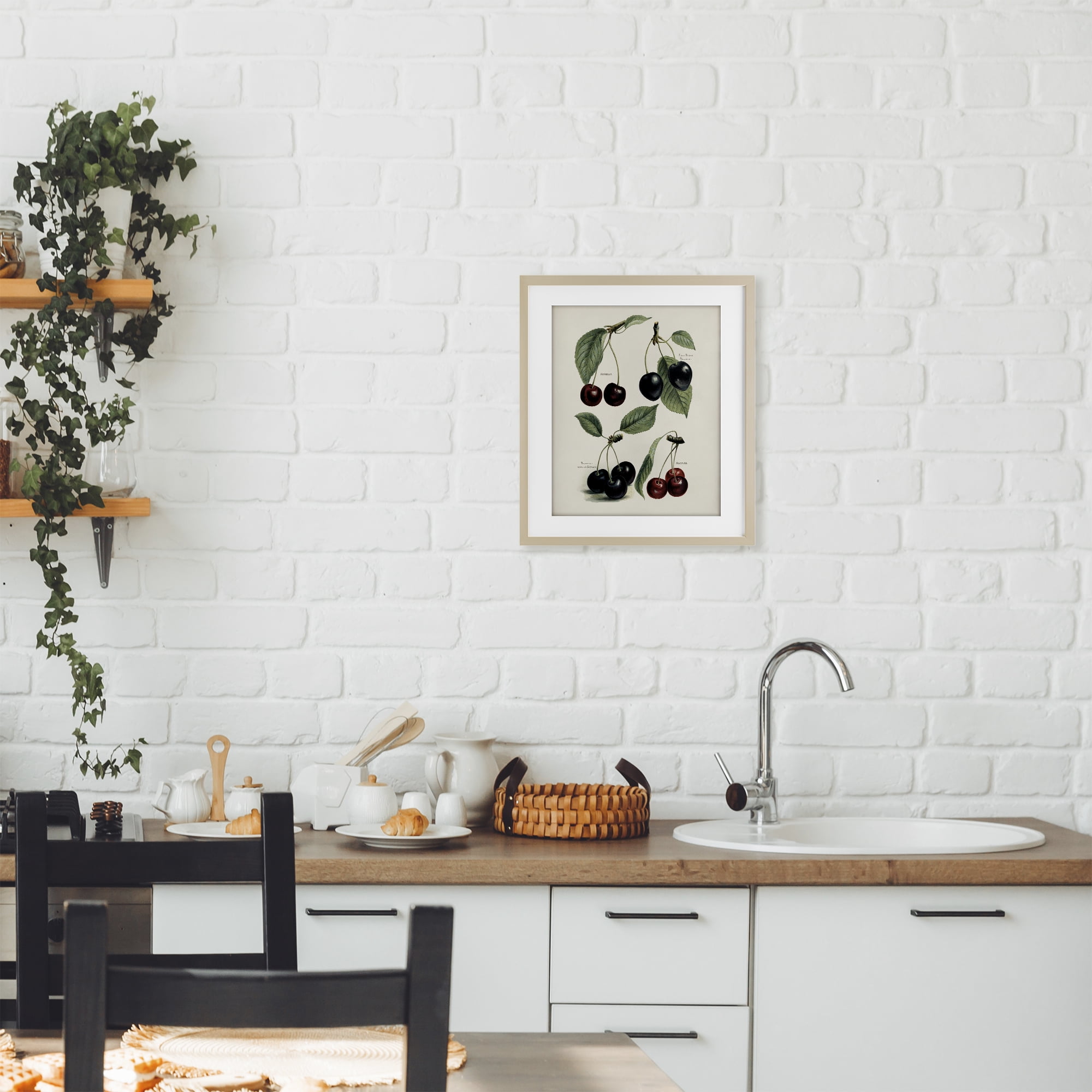 Natural Detailed Cherry Studies Birch Framed Print Under Glass, design by Lettered and Lined