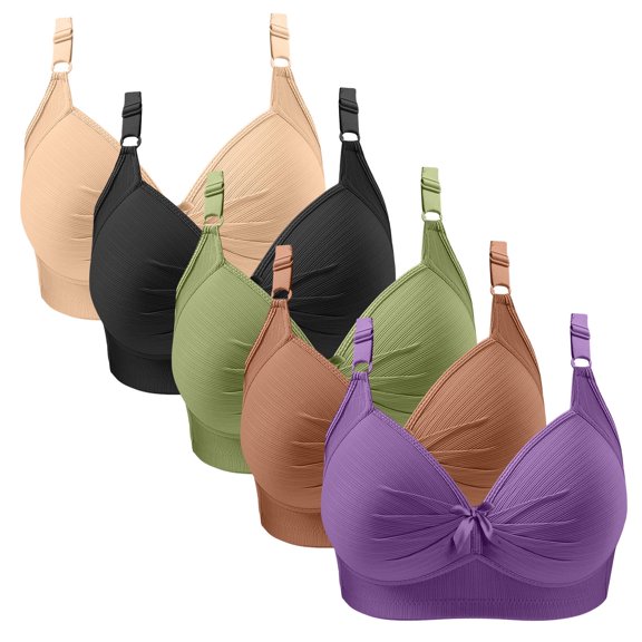 Fewfanhot Women's 5PC Classic Bras, Solid Color Design with Adjustable Comfort Fit for Everyday Wear