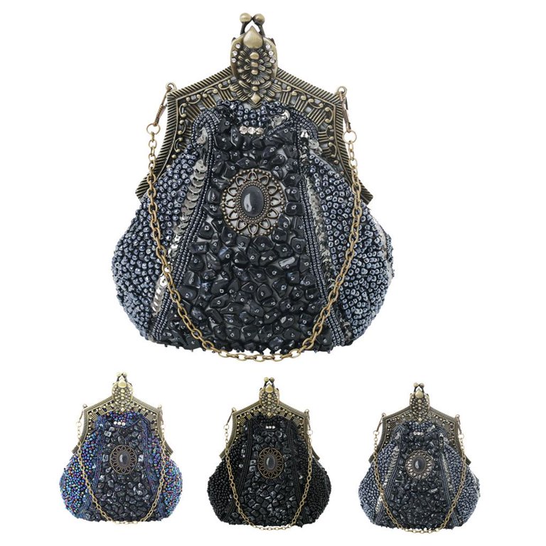 Women's Vintage Beaded and Sequined Evening Bag Wedding Party Handbag  Clutch Purse