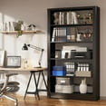 thumbnail image 2 of Large Metal Bookcase, 69” Modular Bookshelf with Storage, 5 Tier Bookcase with Adjustable Shelves, Extra Tall Book Shelves, Modern Book Case for Library, Office, Entryway, Living Room（Black）, 2 of 9