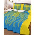 thumbnail image 2 of Quilts Twin Size, Blue Yellow Jellyfish Soft Comforter Bedding Set for Bed, Summer Beach Coastal Modern Art Lightweight Quilted Bedspread with Pillow Cover(2 Pieces) for All Season, 68x86 Inch, 2 of 6