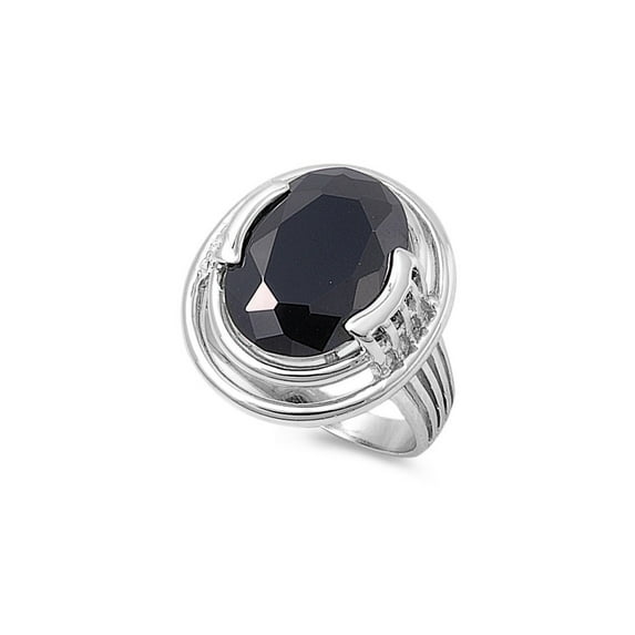 Designer Oval Black Cubic Zirconia Ring Sterling Silver 925
