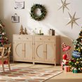 thumbnail image 3 of Holliwill Rattan Buffet Cabinet Sideboard Set of 2 with Drawer, Farmhouse Storage Cabinet Coffee Bar for Dining Room Living Room Kitchen Entryway, Natural Oak, 3 of 13