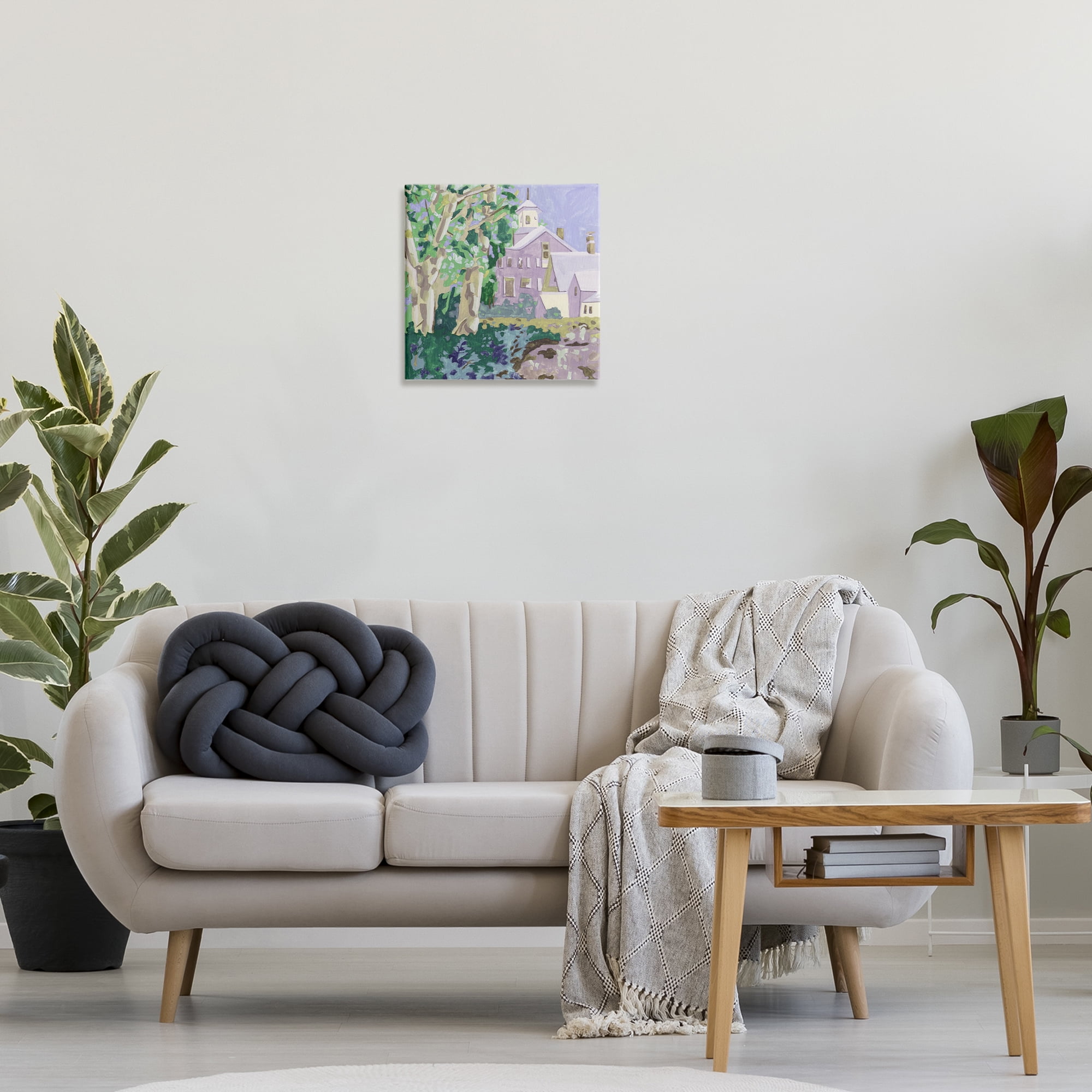Stupell Industries Town Church Through Trees Buildings & Architecture Painting Wrapped Canvas Art Print Wall Art, 17 x 17