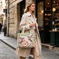 thumbnail image 6 of Hummingbird Tote Bag with Floral Pattern, Embroidered Style Polyester Shoulder Handbag, Lightweight Shopping and Commuter Purse for Women, 6 of 6