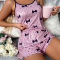 thumbnail image 1 of Ensemble de Pyjama pour Femmes T-shirts Shorts Roses en Forme de Cœur Col Rond T-shirt en Soie Glacée Confortable Décontracté Été, 1 of 5