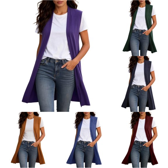 Rggeeun Cardigan Sweaters for Women Long Cardigans Open Front Sleeveless Knit Tops Casual Fall Coat Outdoor Wear Cozy,Purple,S