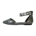 thumbnail image 3 of FUZZY Jill Women Wide Width Open Shank Decorative Crystal Elastic Ankle Strap Flats PEWTER 9, 3 of 6