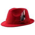 thumbnail image 2 of Fedora Hats for Men Women AURORADY Classic Hats for Men & Women Panama Dress Hat with Feathers Band, Red One Size Berets, 2 of 3