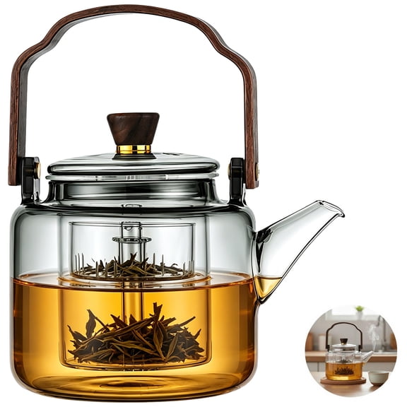 Glass Teapot with Infuser, High Borosilicate Glass Tea Kettle with 2 Removable Infusers, 34 oz Large Stovetop Teapot for Blooming and Loose Leaf Tea