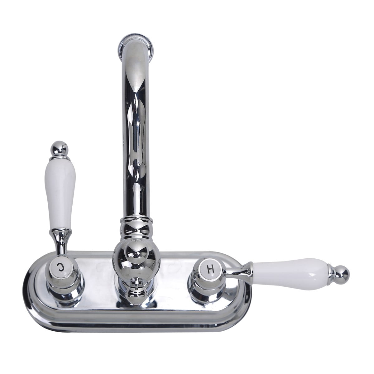 Chrome Polished Heavy Duty Brass Centerset Bathroom Sink Faucet 4" L Lux Belle Style White Double Handles Labeled Hot and Cold Accent Vanity Faucets with Supply Lines Renovators Supply Manufacturing
