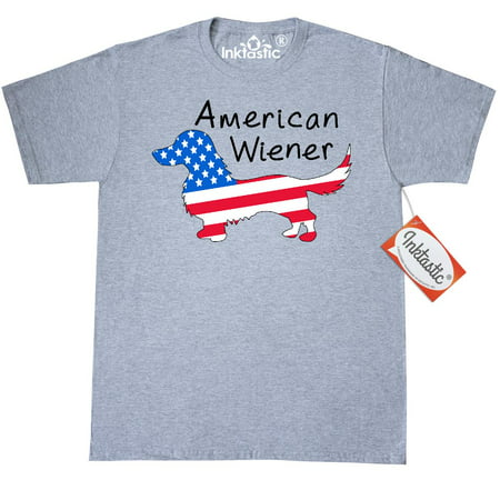 Inktastic American Wiener Long Hair Dachshund Joke T-Shirt Fourth Of July Dog Puppy Pup Flag Funny Gag Pun Humor Mens Adult Clothing Apparel Tees